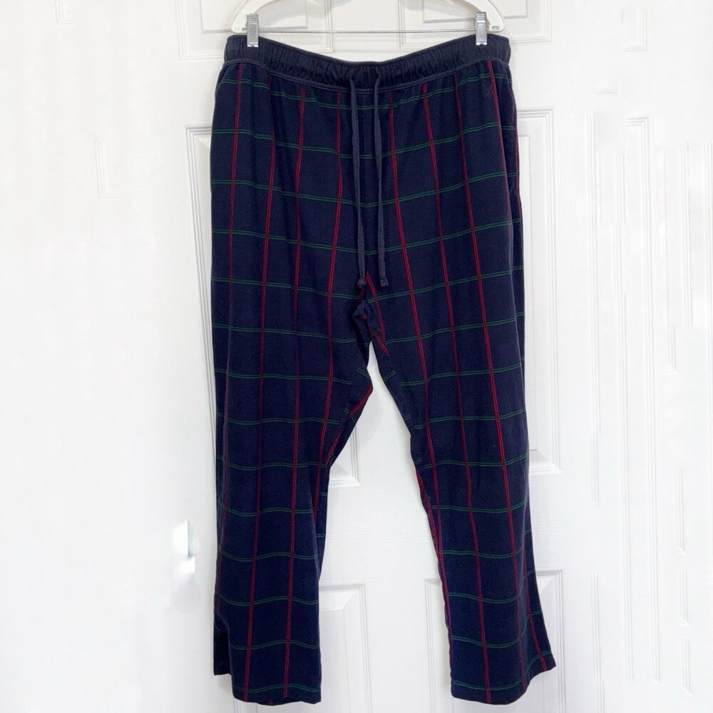 Nautica Flannel Pajama Pants Mens XL Navy Blue Red Green Plaid Pockets Lounge